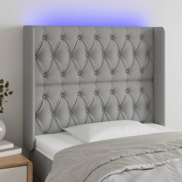 Tăblie de pat cu LED, gri deschis, 103x16x118/128 cm, textil - Img 1