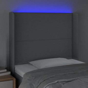 Tăblie de pat cu LED, gri deschis, 103x16x118/128 cm, textil - Img 4