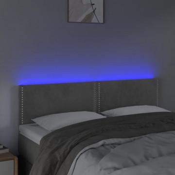 Tăblie de pat cu LED, gri deschis, 144x5x78/88 cm, catifea - Img 3