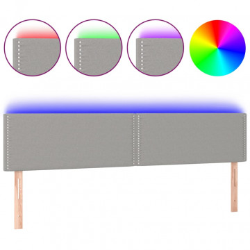 Tăblie de pat cu LED, gri deschis, 160x5x78/88 cm, textil - Img 2