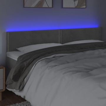 Tăblie de pat cu LED, gri deschis, 180x5x78/88 cm, catifea - Img 3