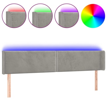 Tăblie de pat cu LED, gri deschis, 183x16x78/88 cm, catifea - Img 2