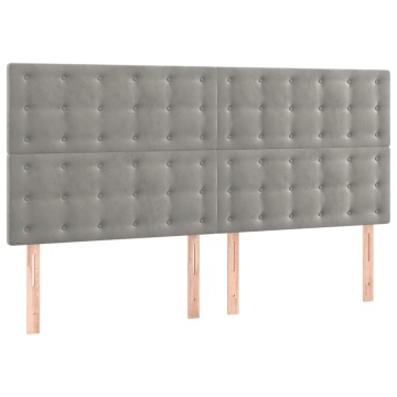 Tăblie de pat cu LED, gri deschis, 200x5x118/128 cm, catifea - Img 4