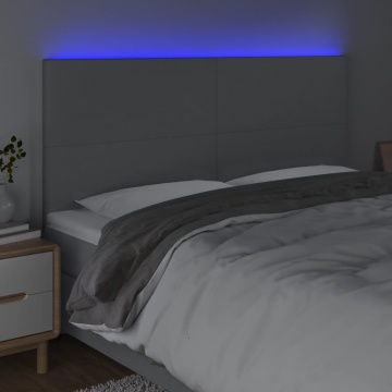 Tăblie de pat cu LED, gri deschis, 200x5x118/128 cm, textil - Img 3