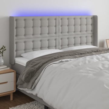 Tăblie de pat cu LED, gri deschis, 203x16x118/128 cm, textil - Img 1