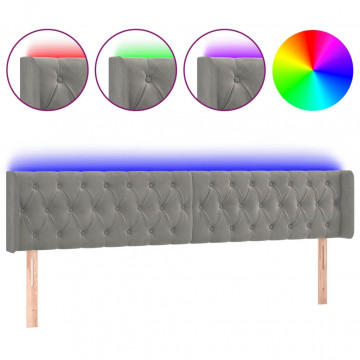 Tăblie de pat cu LED, gri deschis, 203x16x78/88 cm, catifea - Img 2