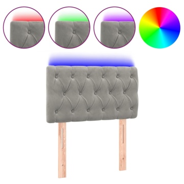 Tăblie de pat cu LED, gri deschis, 80x7x78/88 cm, catifea - Img 2