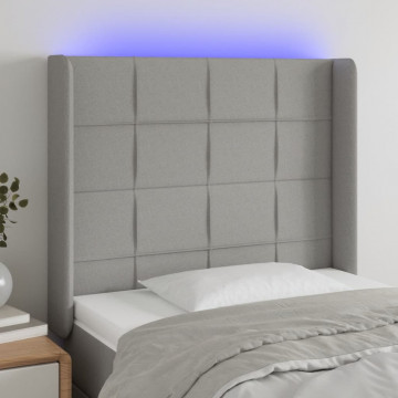 Tăblie de pat cu LED, gri deschis, 93x16x118/128 cm, textil - Img 1