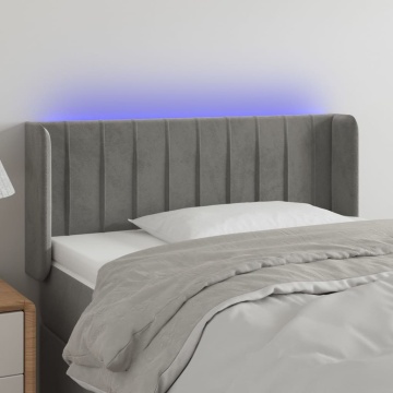 Tăblie de pat cu LED, gri deschis, 93x16x78/88 cm, catifea - Img 1