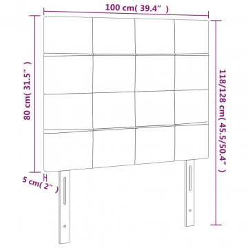 Tăblie de pat cu LED, gri închis, 100x5x118/128 cm, textil - Img 5