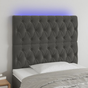 Tăblie de pat cu LED, gri închis, 100x7x118/128 cm, textil - Img 1