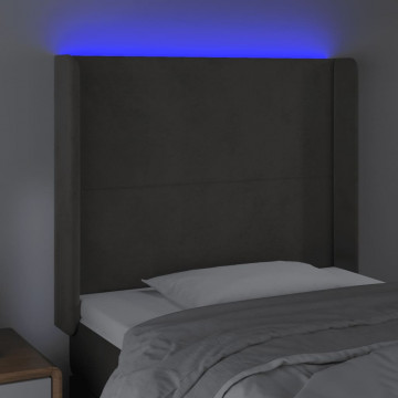 Tăblie de pat cu LED, gri închis, 103x16x118/128 cm, catifea - Img 4
