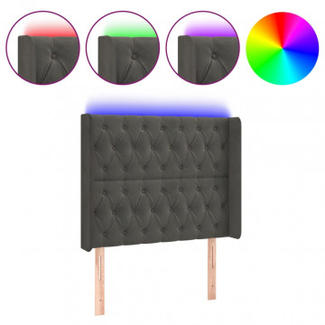 Tăblie de pat cu LED, gri închis, 103x16x118/128 cm, catifea - Img 2