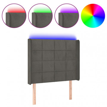 Tăblie de pat cu LED, gri închis, 103x16x118/128 cm, catifea - Img 2
