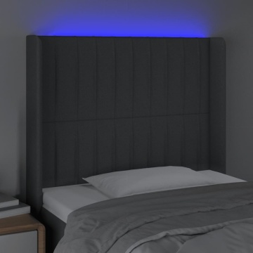 Tăblie de pat cu LED, gri închis, 103x16x118/128 cm, textil - Img 4