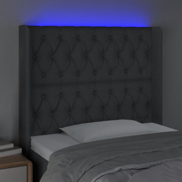Tăblie de pat cu LED, gri închis, 103x16x118/128 cm, textil - Img 4