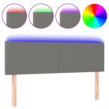 Tăblie de pat cu LED, gri închis, 144x5x78/88 cm, textil - Img 2
