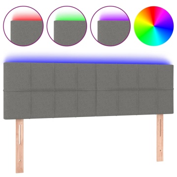 Tăblie de pat cu LED, gri închis, 144x5x78/88 cm, textil - Img 2