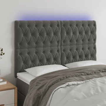 Tăblie de pat cu LED, gri închis, 144x7x118/128 cm, catifea - Img 1