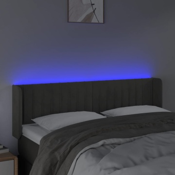 Tăblie de pat cu LED, gri închis, 147x16x78/88 cm, catifea - Img 4