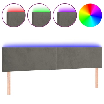 Tăblie de pat cu LED, gri închis, 160x5x78/88 cm, catifea - Img 2