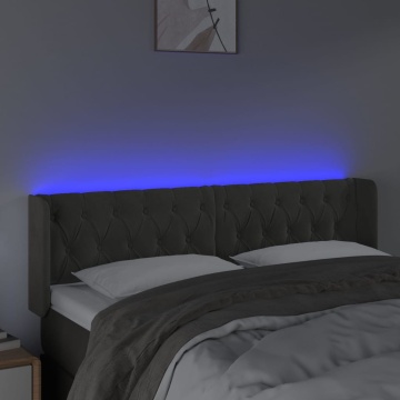 Tăblie de pat cu LED, gri închis, 163x16x78/88 cm, catifea - Img 4
