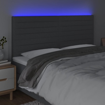 Tăblie de pat cu LED, gri închis, 180x5x118/128 cm, textil - Img 3