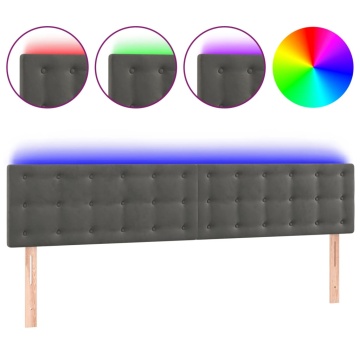 Tăblie de pat cu LED, gri închis, 180x5x78/88 cm, catifea - Img 2