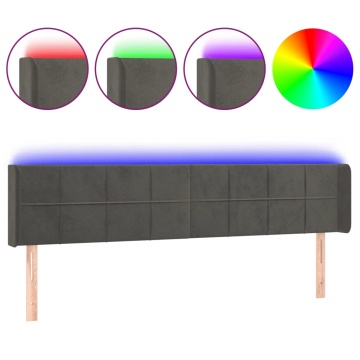 Tăblie de pat cu LED gri închis 183x16x78/88 cm catifea - Img 2