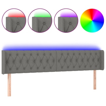 Tăblie de pat cu LED, gri închis, 183x16x78/88 cm, textil - Img 2