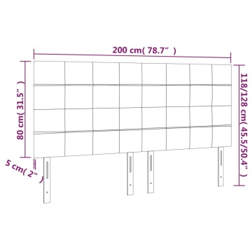 Tăblie de pat cu LED, gri închis, 200x5x118/128 cm, catifea - Img 5