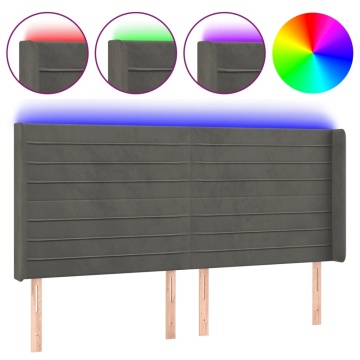 Tăblie de pat cu LED, gri închis, 203x16x118/128 cm, catifea - Img 2