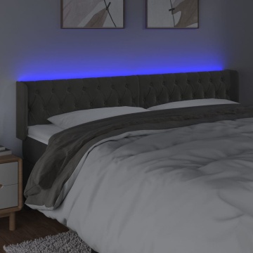 Tăblie de pat cu LED, gri închis, 203x16x78/88 cm, catifea - Img 4