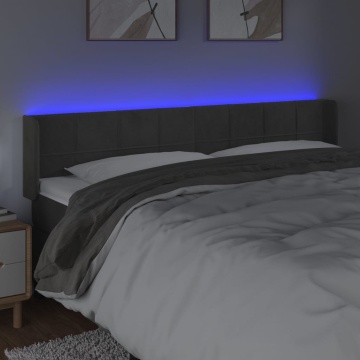 Tăblie de pat cu LED, gri închis, 203x16x78/88 cm, catifea - Img 4