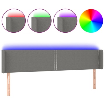 Tăblie de pat cu LED, gri închis, 203x16x78/88 cm, textil - Img 2