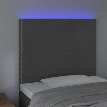 Tăblie de pat cu LED, gri închis, 80x5x118/128 cm, catifea - Img 3