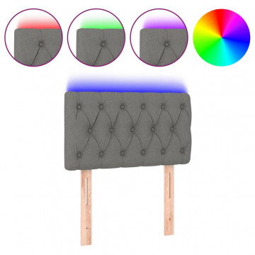 Tăblie de pat cu LED, gri închis, 80x7x78/88 cm, textil - Img 2