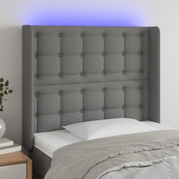 Tăblie de pat cu LED, gri închis, 83x16x118/128 cm, textil - Img 1