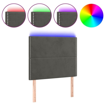 Tăblie de pat cu LED, gri închis, 90x5x118/128 cm, catifea - Img 2