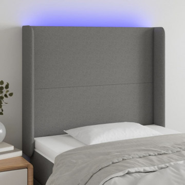 Tăblie de pat cu LED, gri închis, 93x16x118/128 cm, textil - Img 1