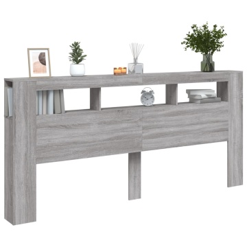 Tăblie de pat cu LED, gri sonoma, 220x18,5x103,5 cm, lemn - Img 8