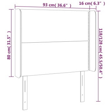 Tăblie de pat cu LED, gri taupe, 93x16x118/128 cm, textil - Img 5