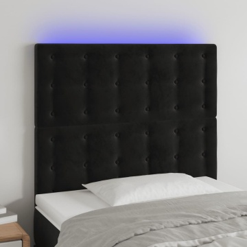 Tăblie de pat cu LED, negru, 100x5x118/128 cm, catifea - Img 1
