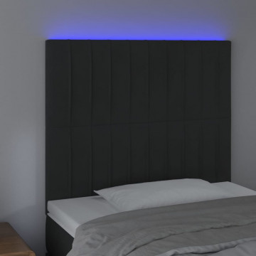 Tăblie de pat cu LED, negru, 100x5x118/128 cm, catifea - Img 3