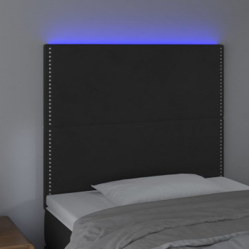 Tăblie de pat cu LED, negru, 100x5x118/128 cm, catifea - Img 3