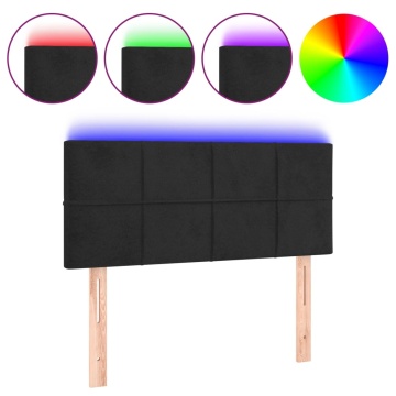 Tăblie de pat cu LED, negru, 100x5x78/88 cm, catifea - Img 2