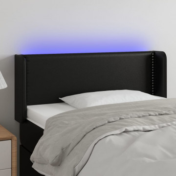 Tăblie de pat cu LED, negru, 103x16x78/88 cm, piele ecologică - Img 1