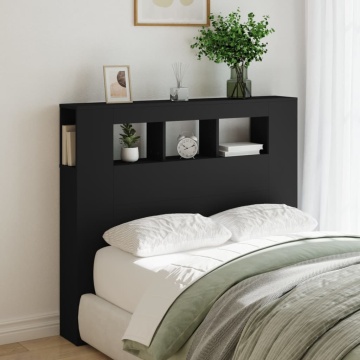 Tăblie de pat cu LED, negru, 120x18,5x103,5 cm, lemn - Img 3