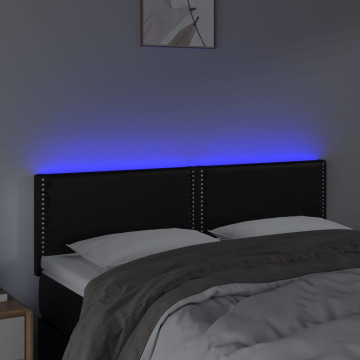 Tăblie de pat cu LED, negru, 144x5x78/88 cm, piele ecologică - Img 3