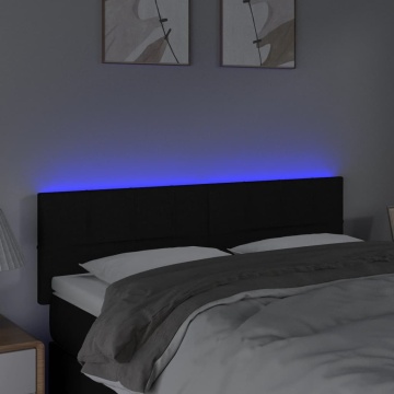 Tăblie de pat cu LED, negru, 144x5x78/88 cm, textil - Img 3
